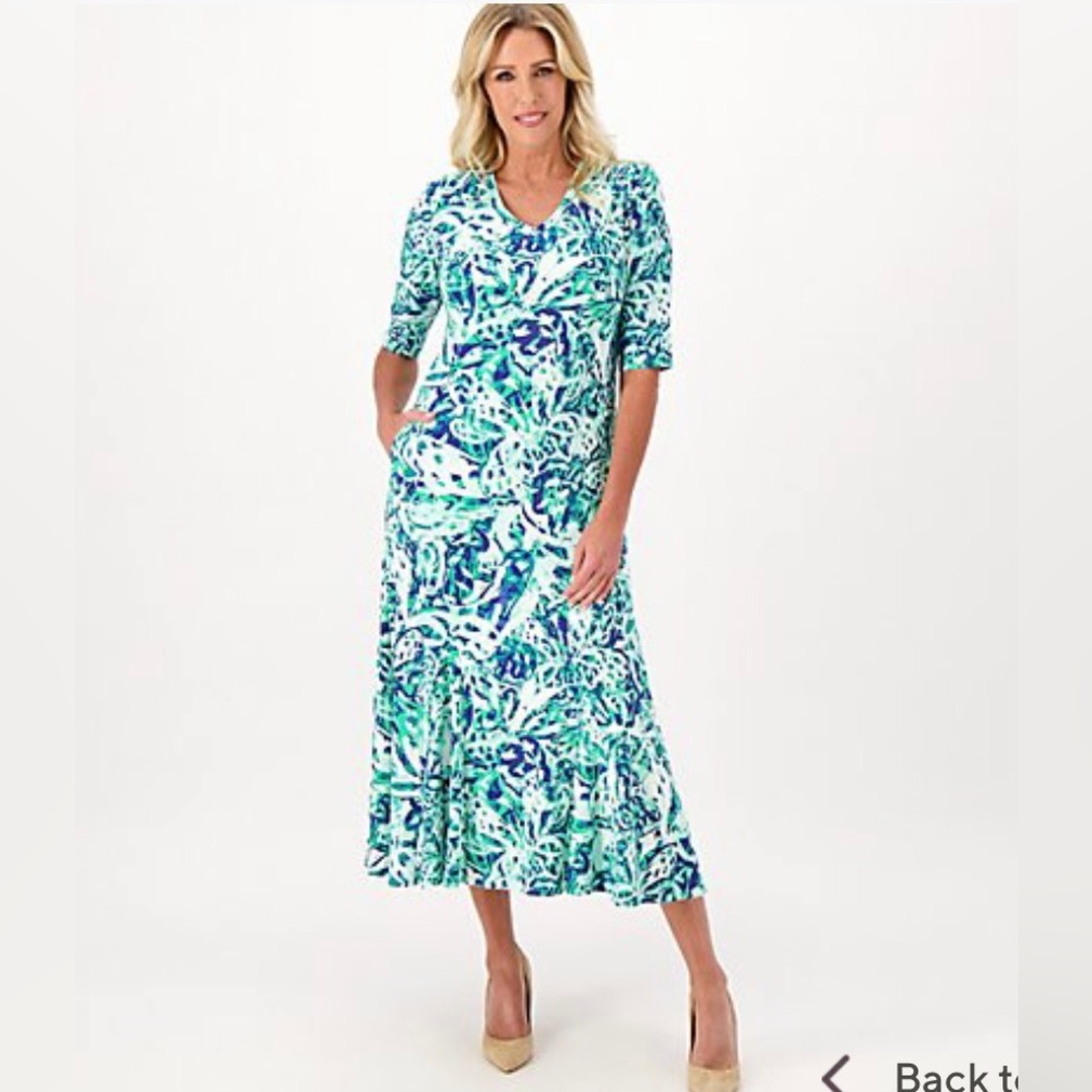 NWT Attitudes by Renee Regular Como Jersey Godet Midi Dress